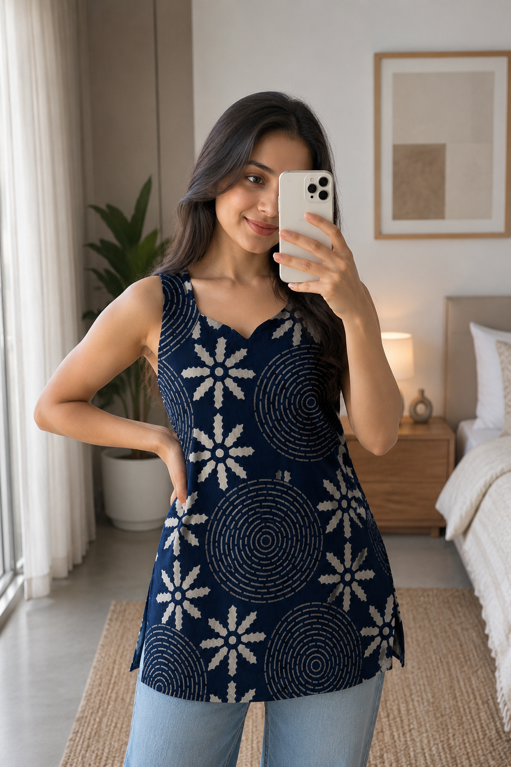 Hand Block Printed Premium Cotton Sleeveless Kurti