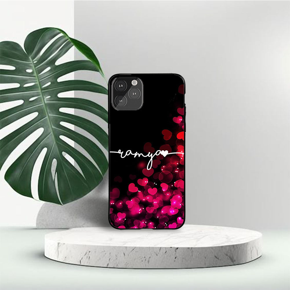 Mobile Case with Black Red Hearts and Wave Name Print