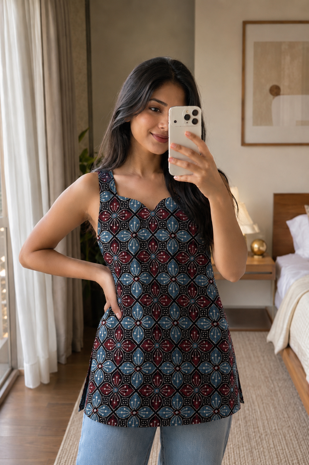 Hand Block Printed Premium Cotton Sleeveless Kurti