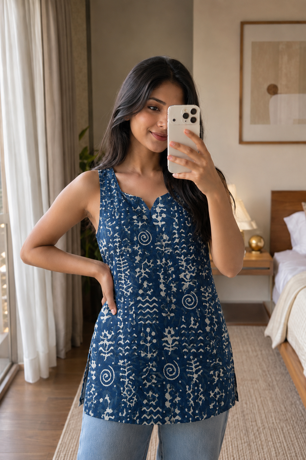 Hand Block Printed Premium Cotton Sleeveless Kurti