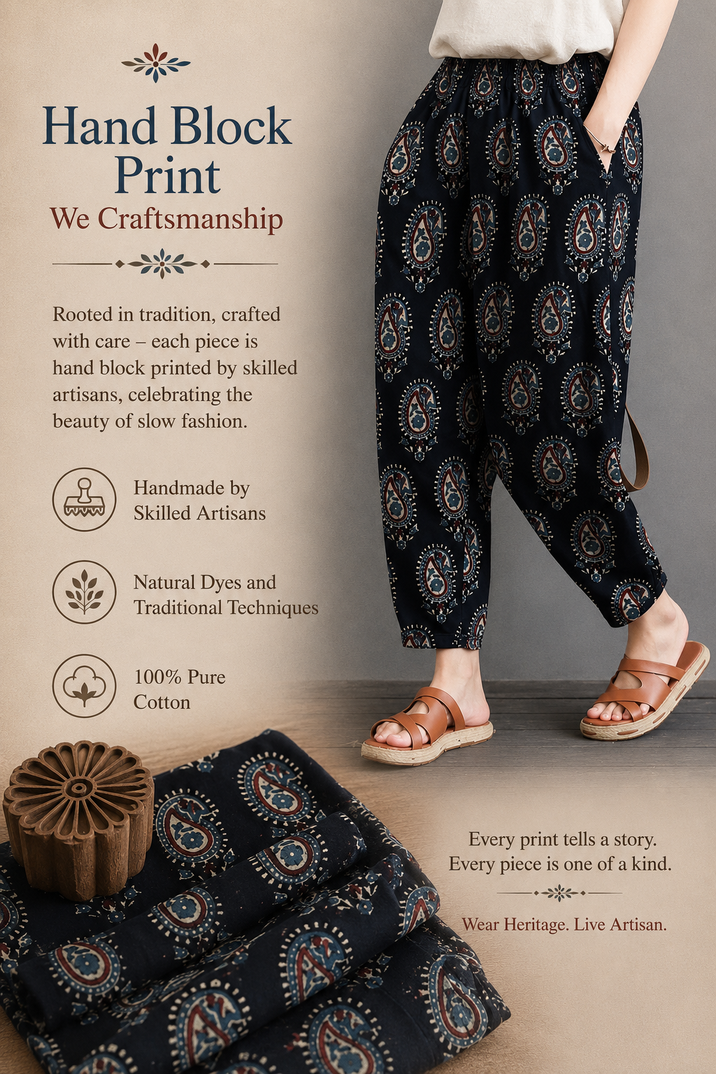 Women's Cotton Hand Block Printed Pants – Everyday Cotton Comfort