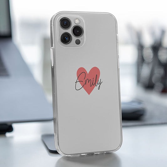 Pink Heart With Name Transparent Silicone case