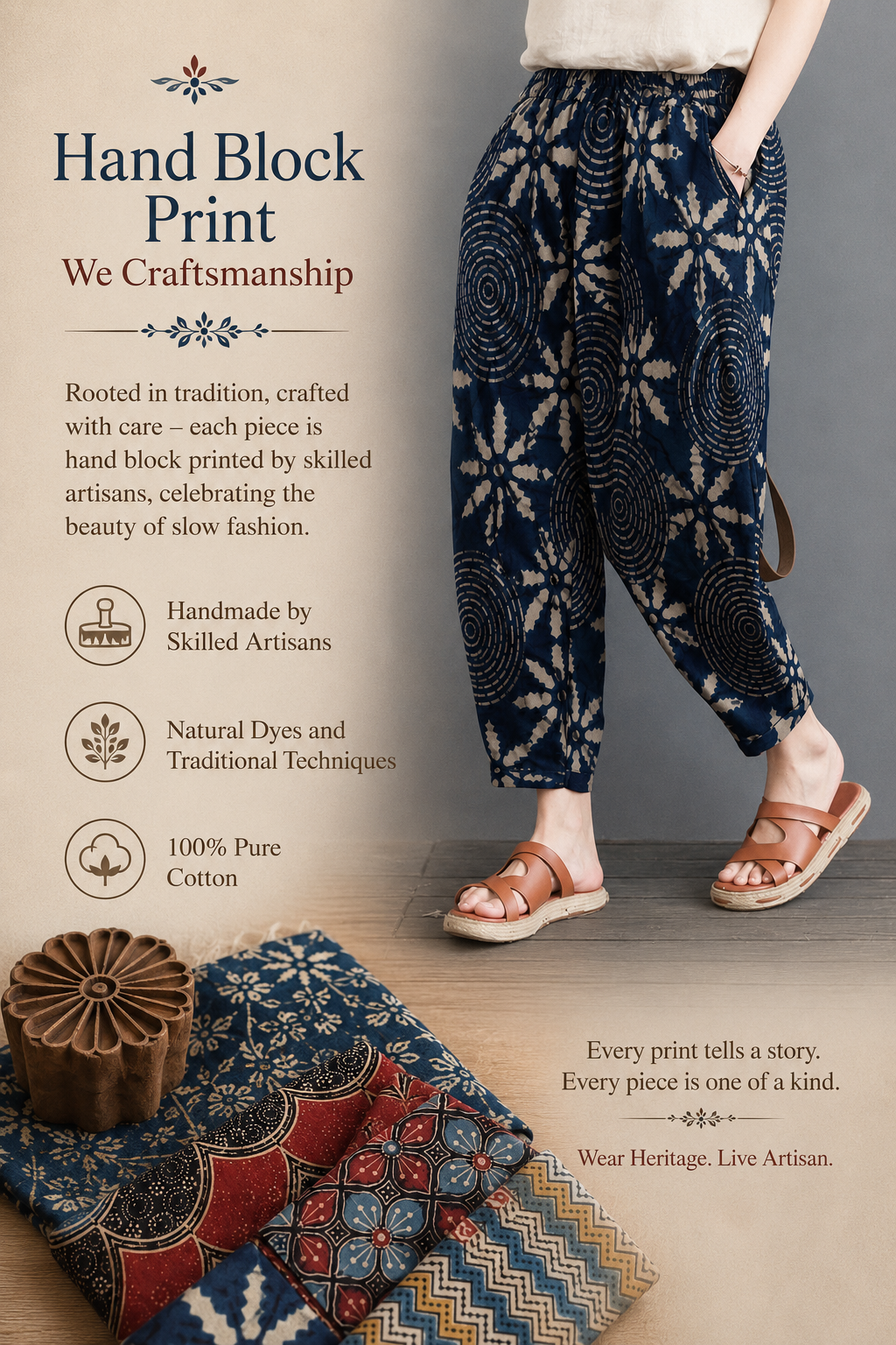 Women's Cotton Hand Block Printed Pants – Everyday Cotton Comfort