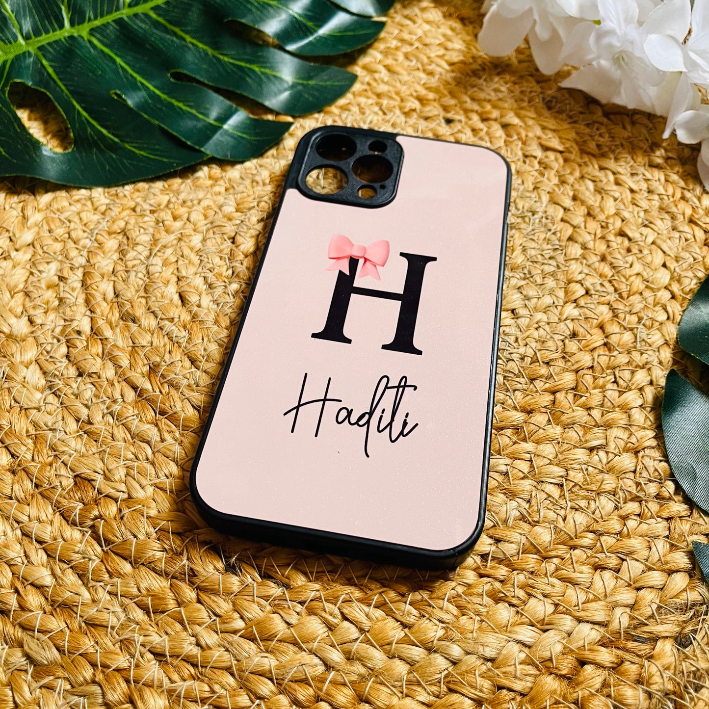 Glossy Protective Case With Bow Letter Name