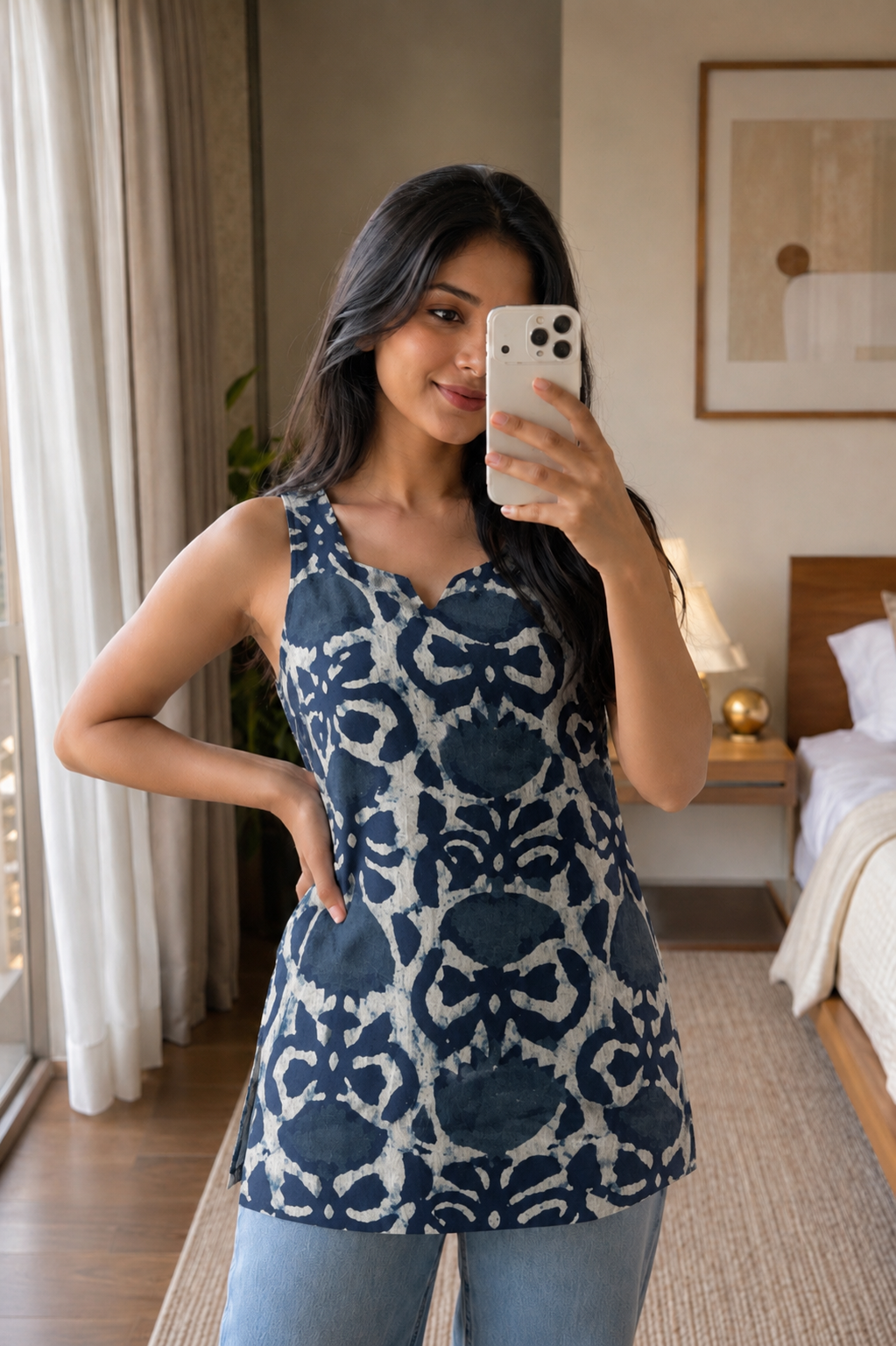 Hand Block Printed Premium Cotton Sleeveless Kurti