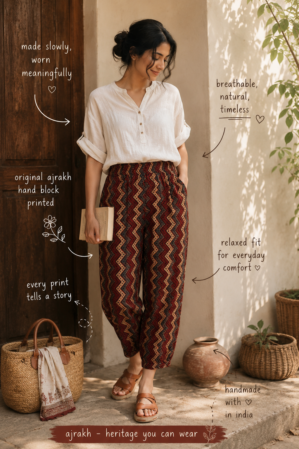 Women's Cotton Hand Block Printed Pants – Everyday Cotton Comfort