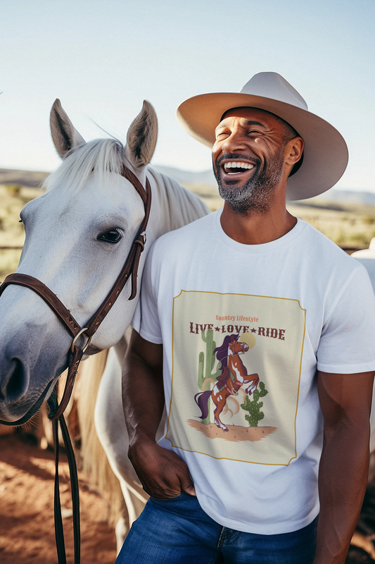 Country Life Style Live Love Ride Printed White Unisex T-Shirt