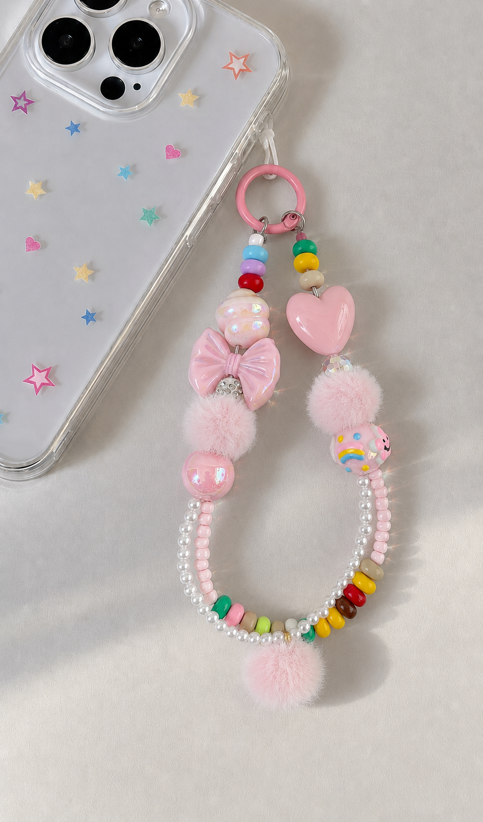 Cute Pink Multi Layer  Beads Phone Charm