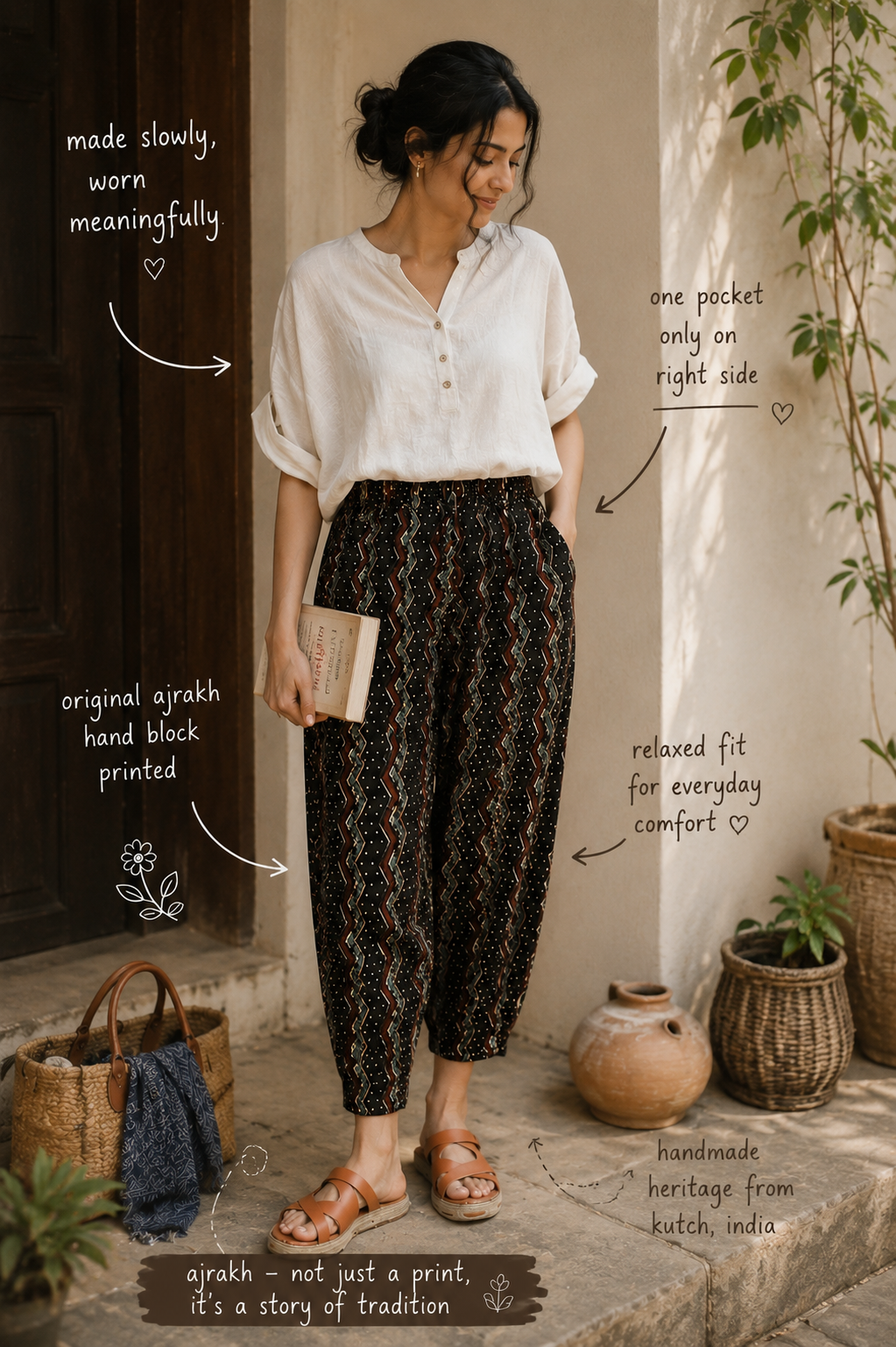 Women's Cotton Hand Block Printed Pants – Everyday Cotton Comfort