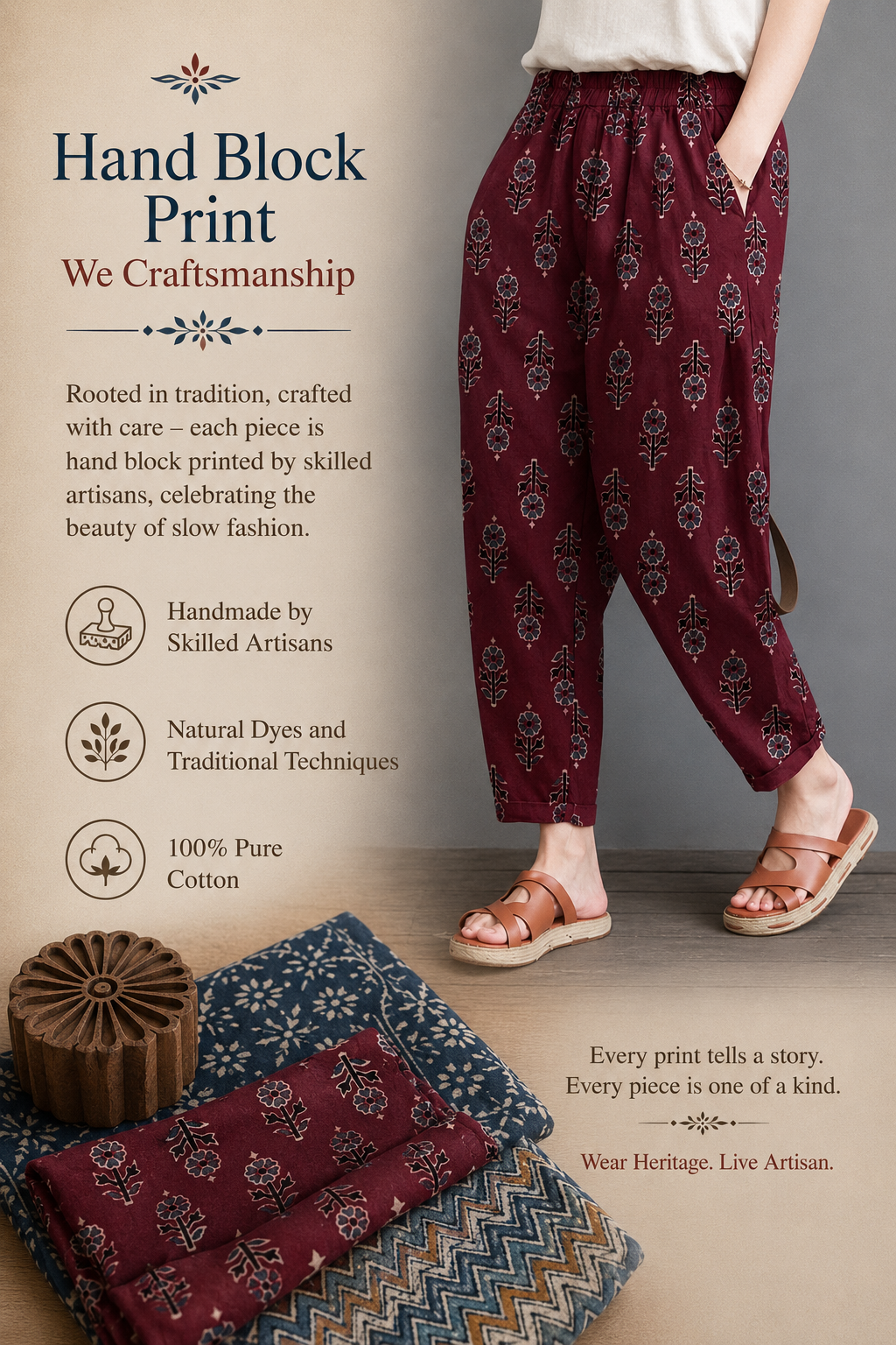Women's Cotton Hand Block Printed Pants – Everyday Cotton Comfort