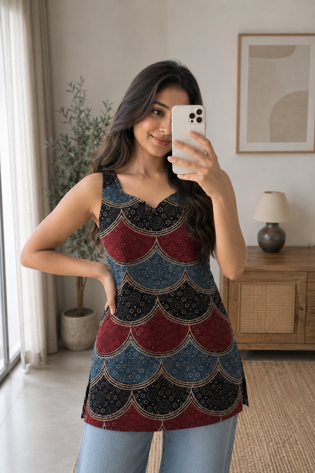 Hand Block Printed Premium Cotton Sleeveless Kurti