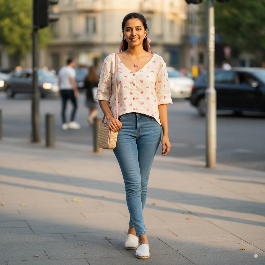 Pink Bow Muslin Asymmetric Crop Top