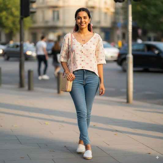 Pink Bow Muslin Asymmetric Crop Top
