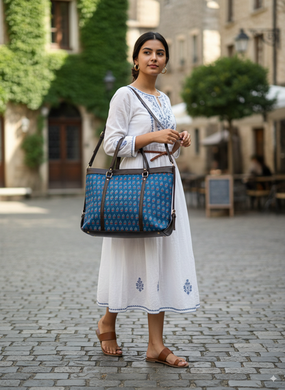 Indigo Hand Block Printed Hand Bag