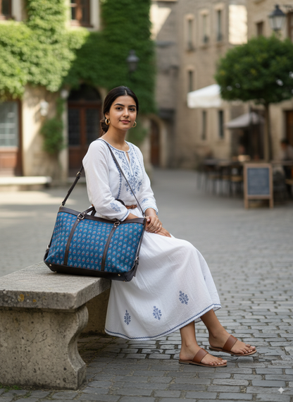 Indigo Hand Block Printed Hand Bag