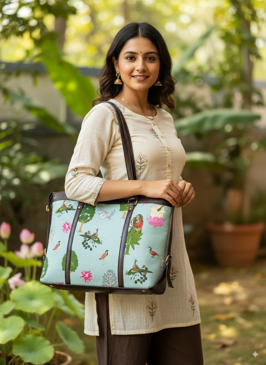 Birds Hand Block Printed Hand Bag