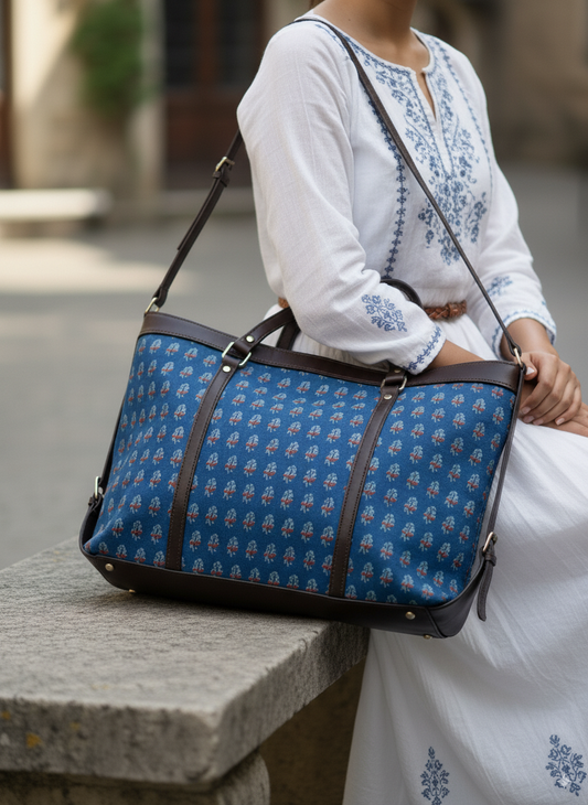 Indigo Hand Block Printed Hand Bag