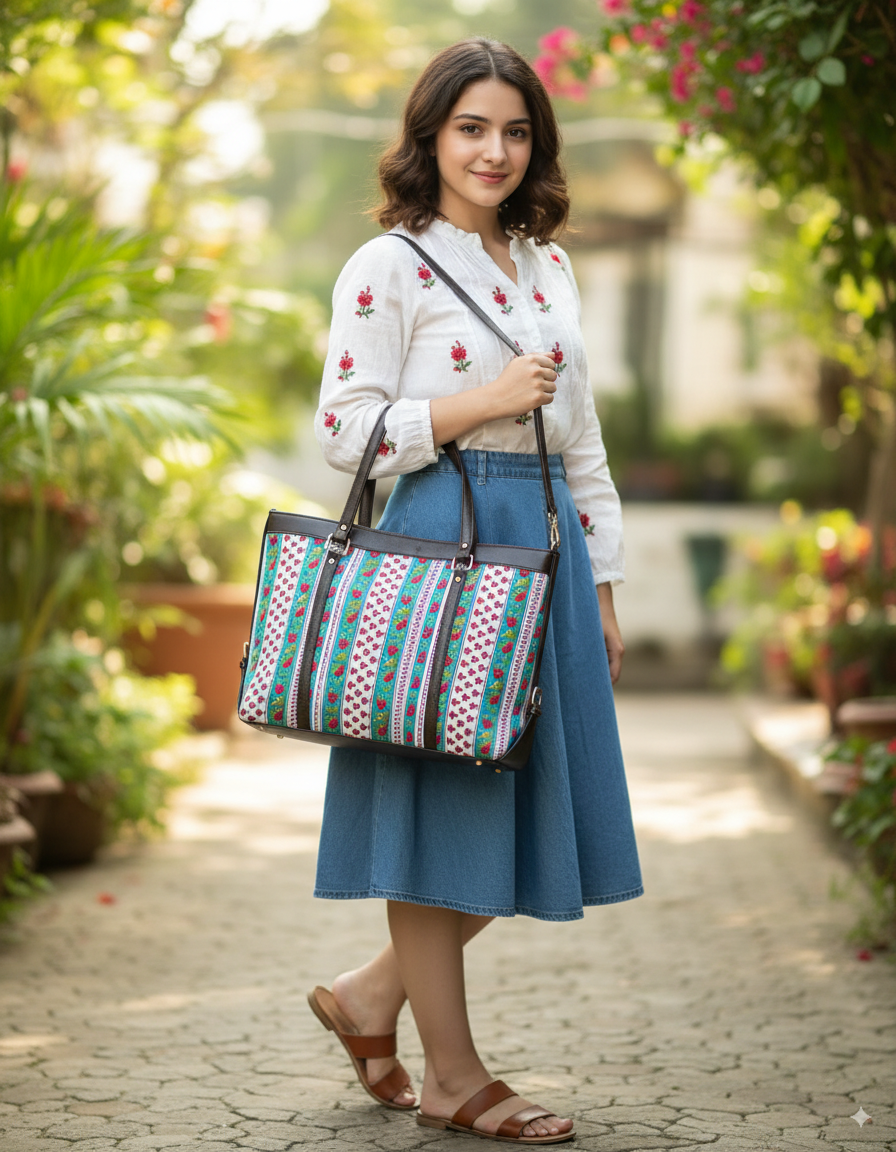 Pattern Hand Block Printed Hand Bag