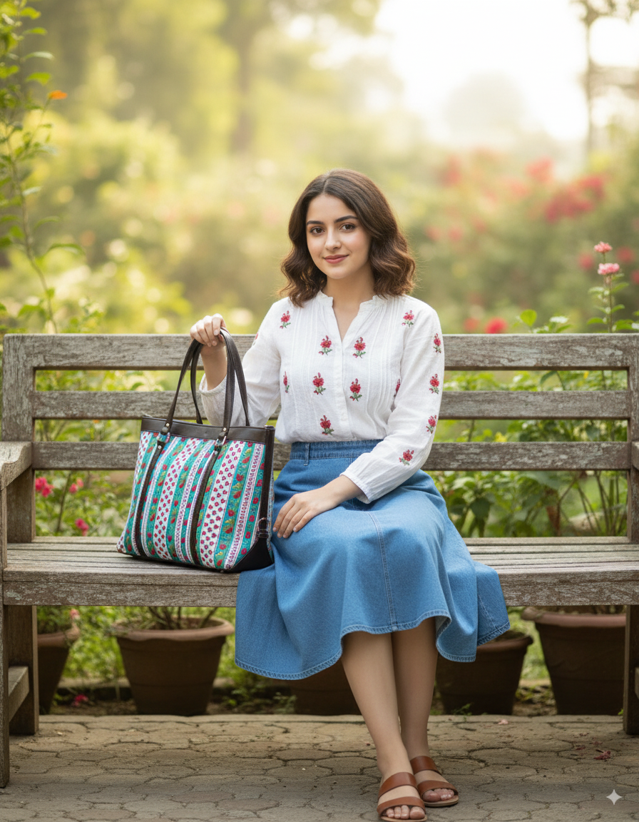 Pattern Hand Block Printed Hand Bag