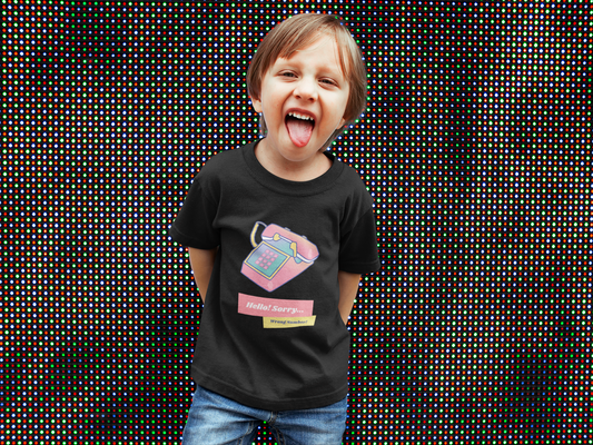Hello Sorry Wrong number  Printed Black Kids T-shirts