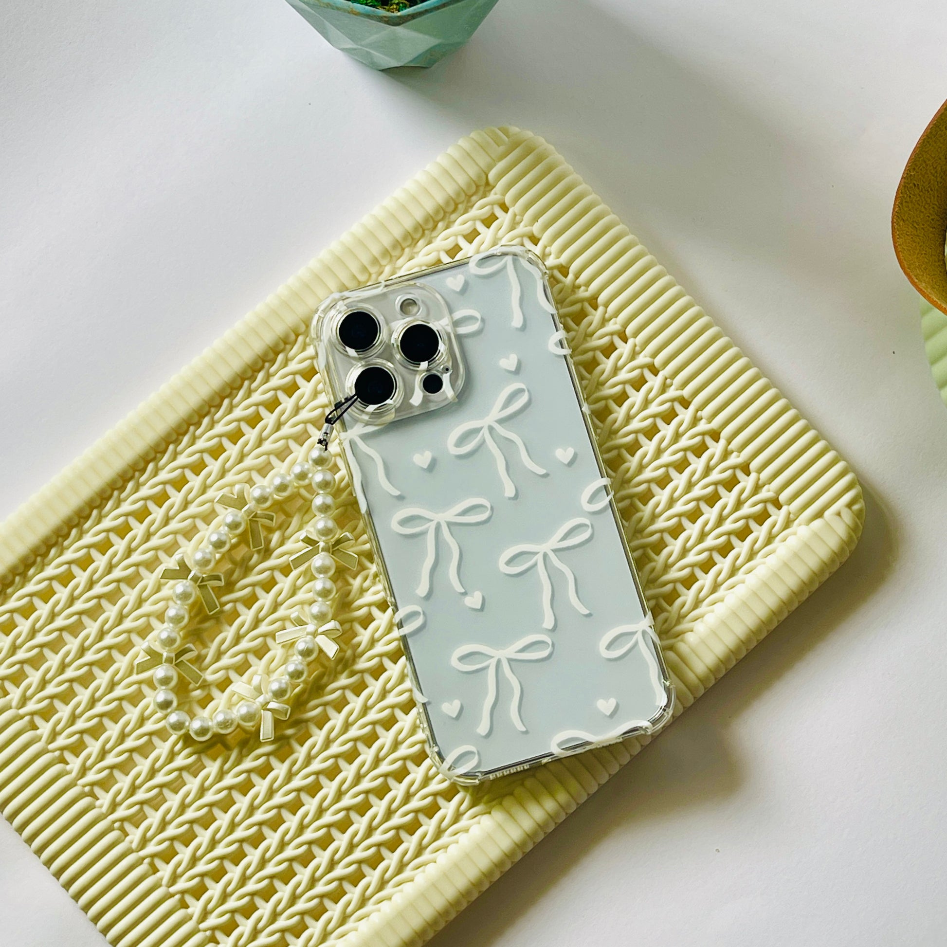White Bow Charm Phone Case – S A A B O O White Bow Charm Phone Case – S A A B O O