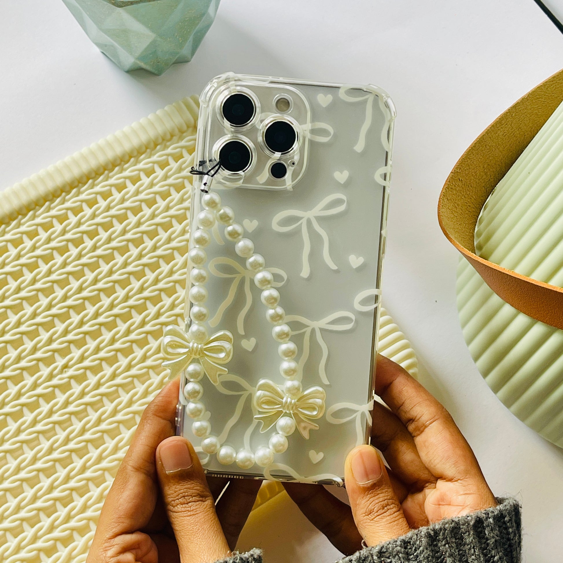 White Bow Charm Phone Case – S A A B O O White Bow Charm Phone Case – S A A B O O