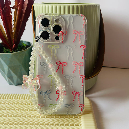 Multicolor Bows Clear Phone Case With Phone Charm