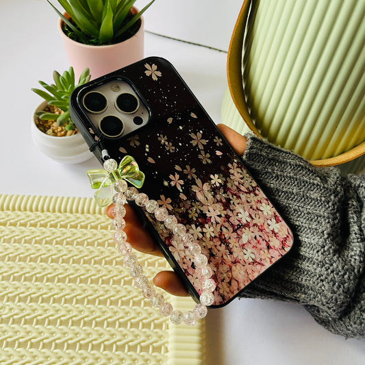 Floral Glitter With Charm Protective Phone Case