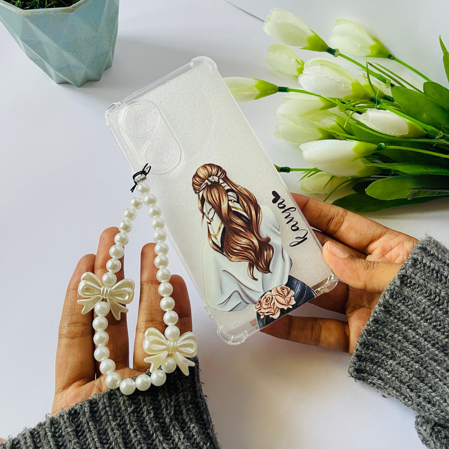 Girl With Customised Name Charm Phone Case