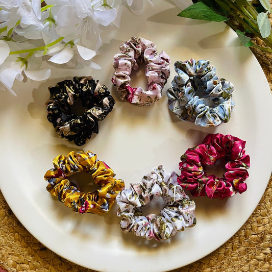 Floral Printed Mini Satin Scrunchies