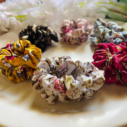 Floral Printed Mini Satin Scrunchies