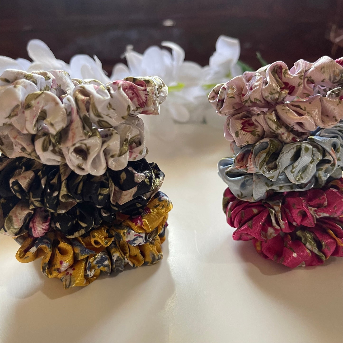 Floral Printed Mini Satin Scrunchies
