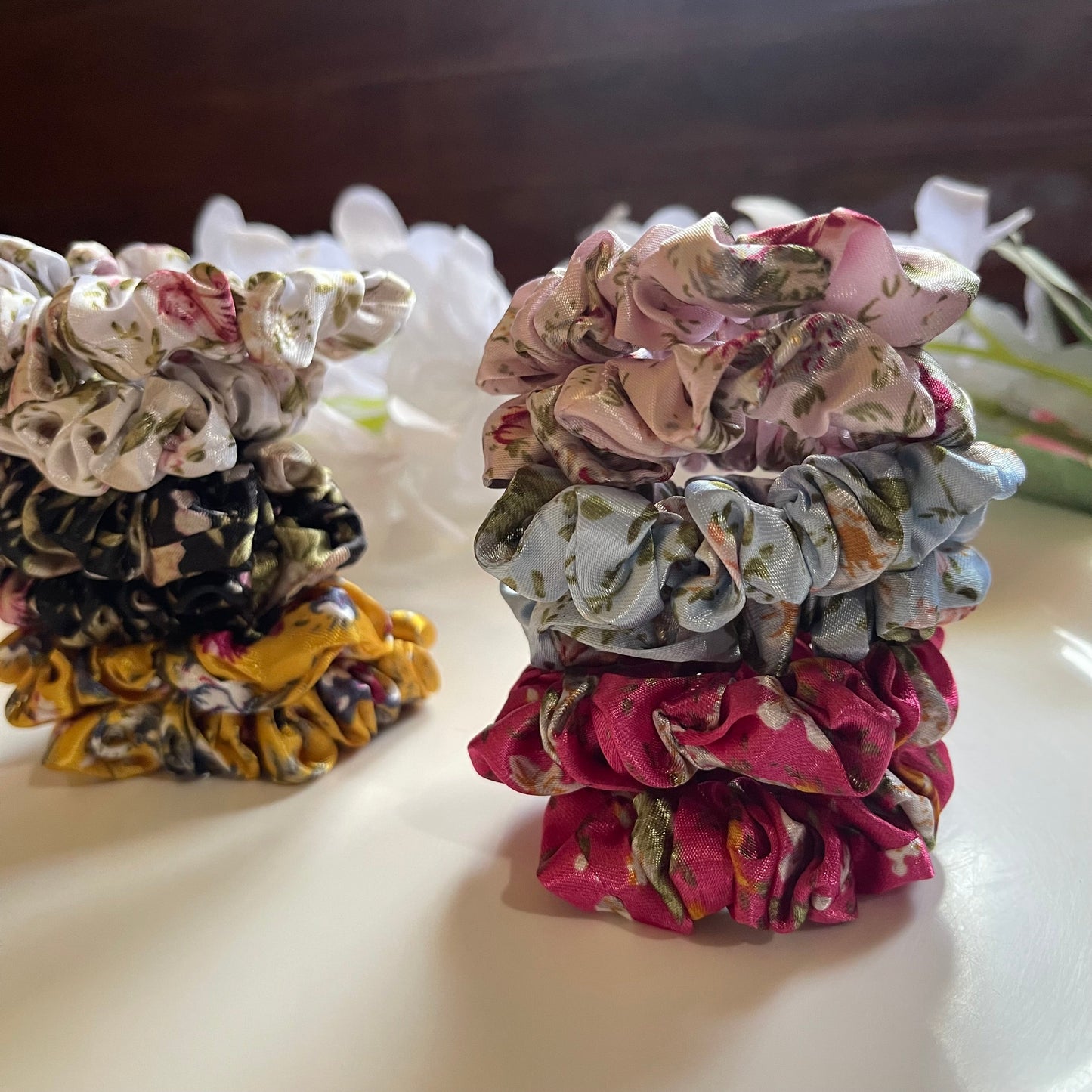 Floral Printed Mini Satin Scrunchies
