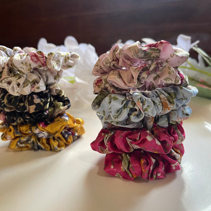 Floral Printed Mini Satin Scrunchies