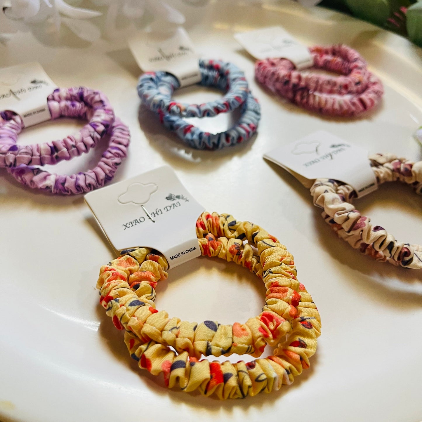 Pastel Floral Printed Mini Cotton Scrunchies