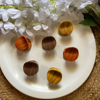 Wood Design Printed Round Shape Hair Claw