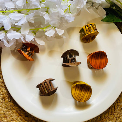 Wood Design Printed Round Shape Hair Claw