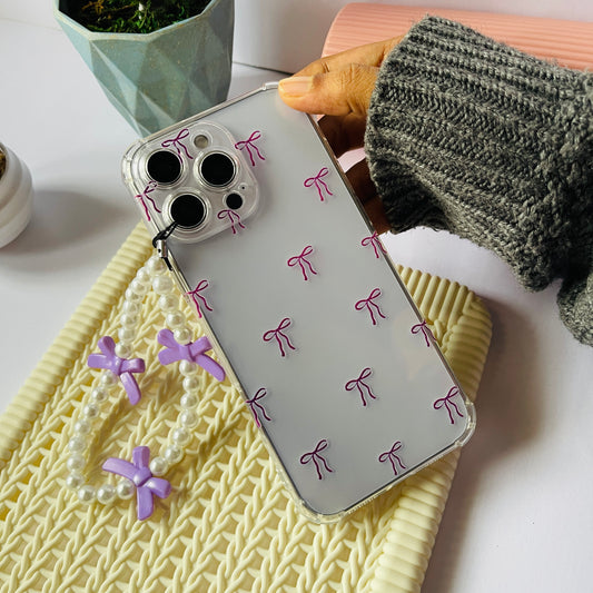 Purple Bow Clear Phone Case With Phone Charm