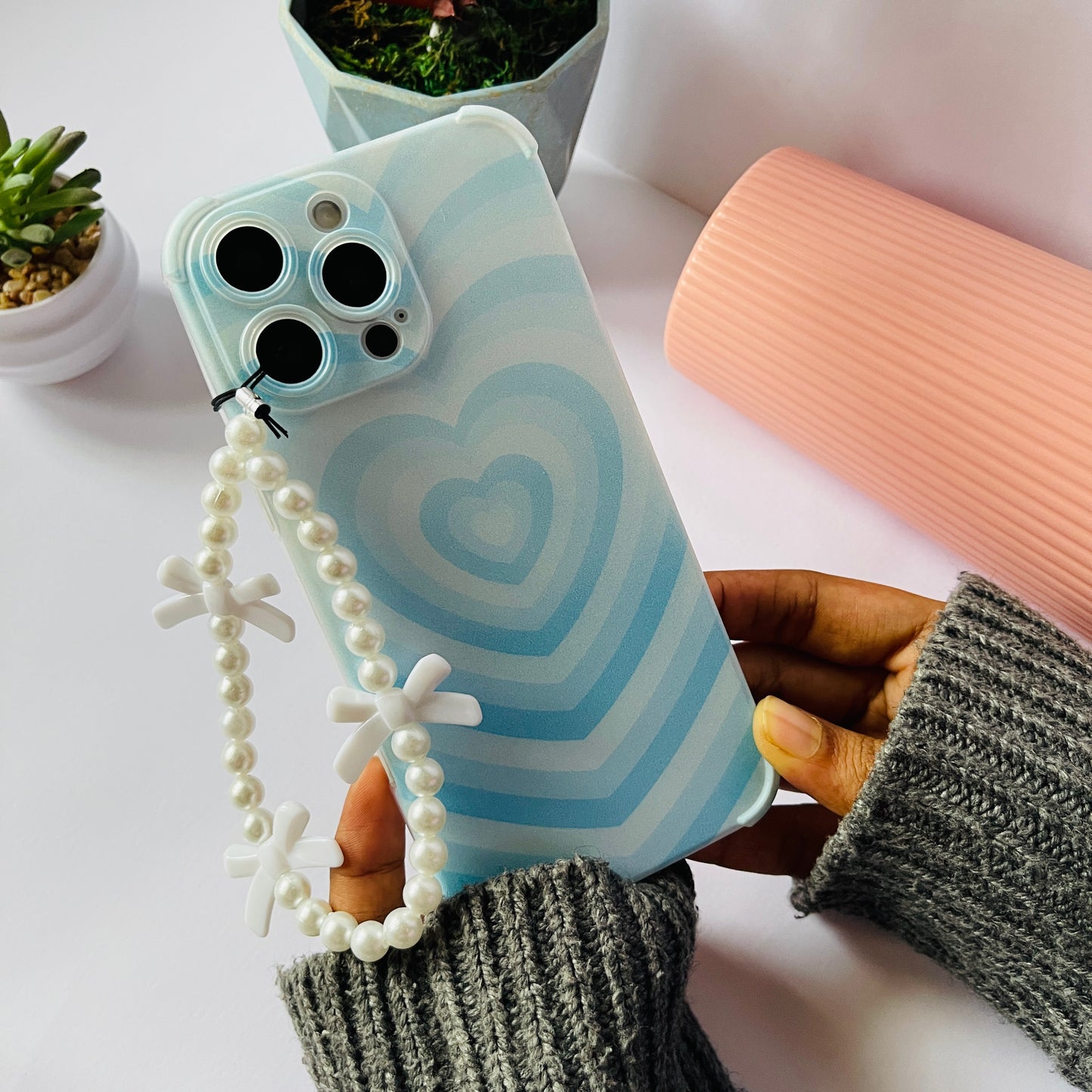 Pale Blue Clear Phone Case With Phone Charm