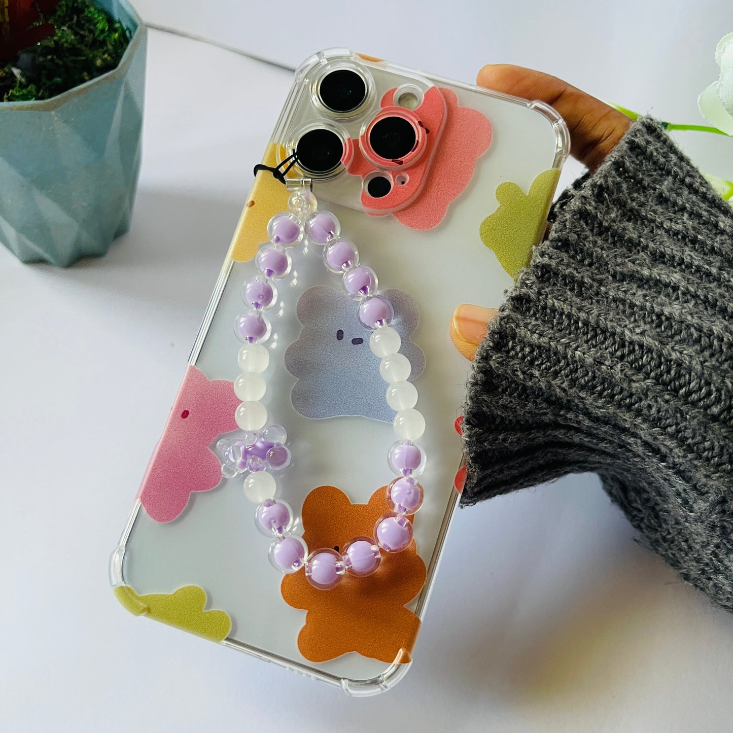 Pastel Bears Clear Phone Case With Phone Charm