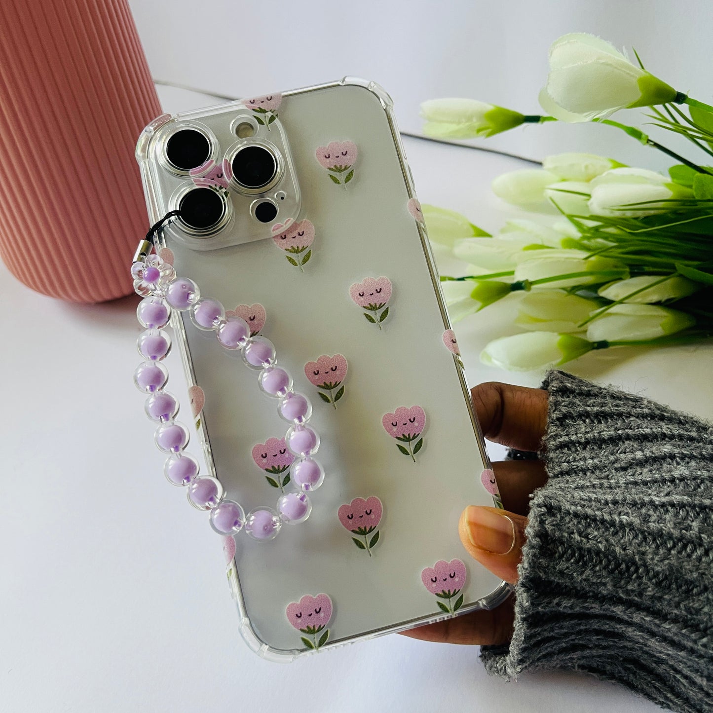 Lavender Love Clear Phone Case With Phone Charm