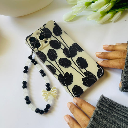 Black Tulip Phone Case With Phone Charm