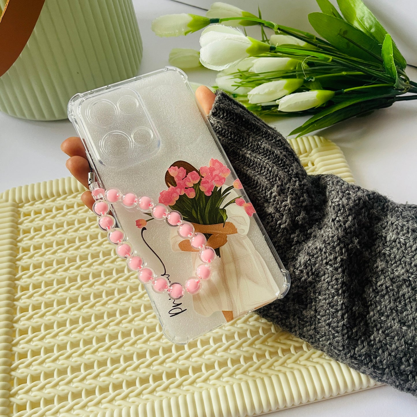 A Girl With Floral Customised Name Charm Phone Case