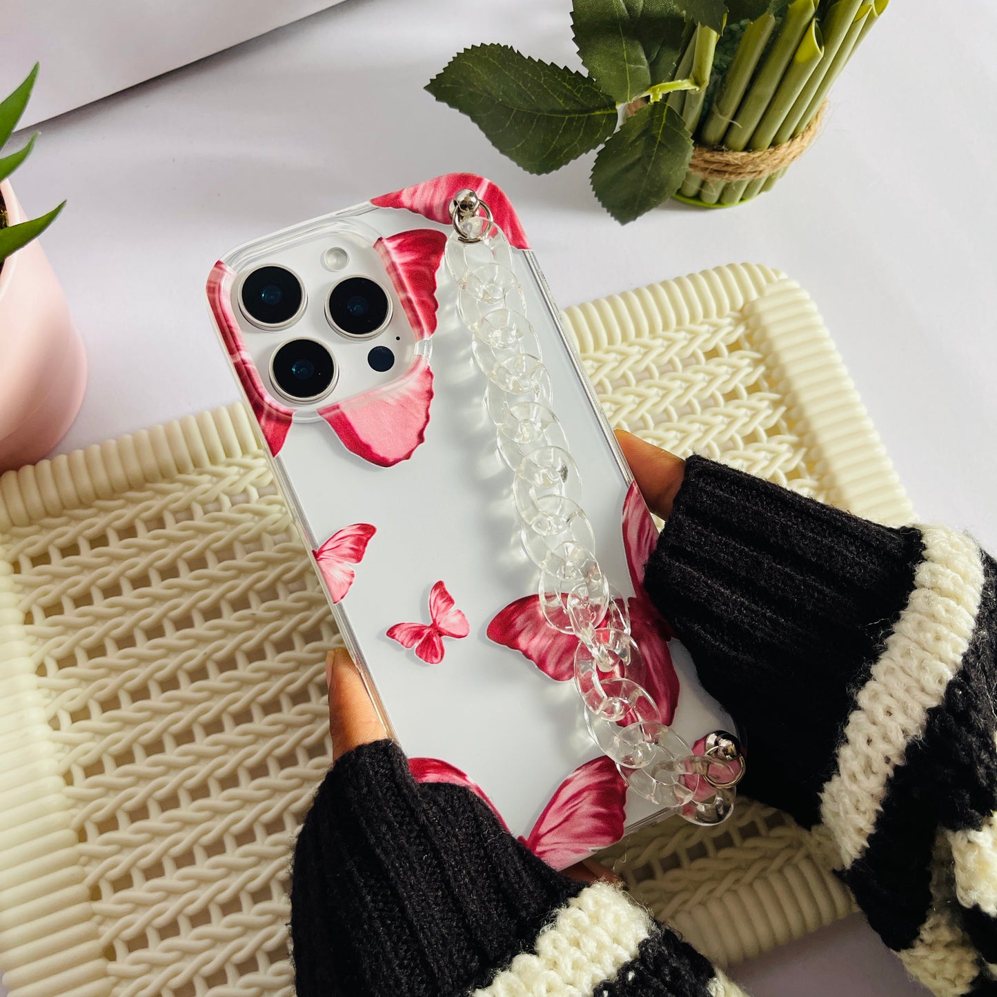 Butterfly  Printed Chain Phone Case