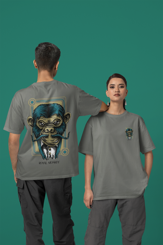 Royal Monkey Oversized Olive Green Front and Back Printed Tshirt Unisex