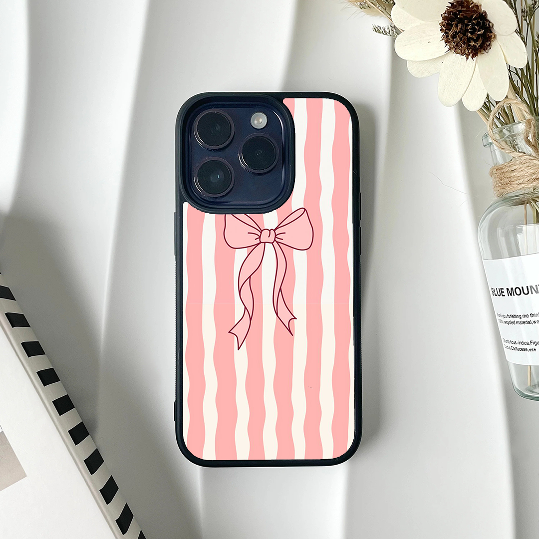Stripe Peachy Bow Printed Protective Phone Case Back Cover