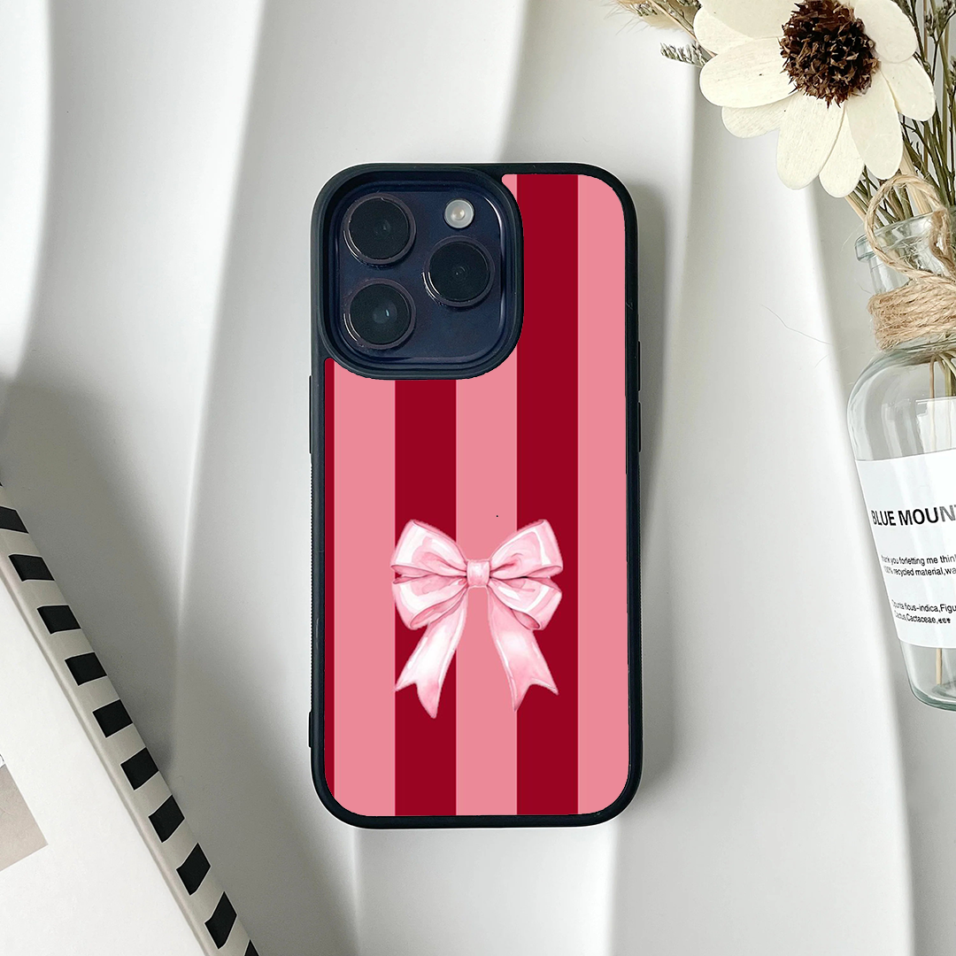 Scarlet Stripe Bow Charm Printed Protective Phone Case Back Cover