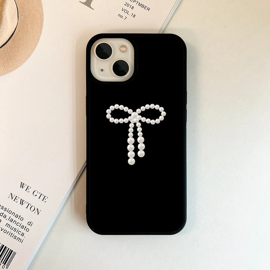 Pearl Bow Charm Printed Protective Phone Case Back Cover