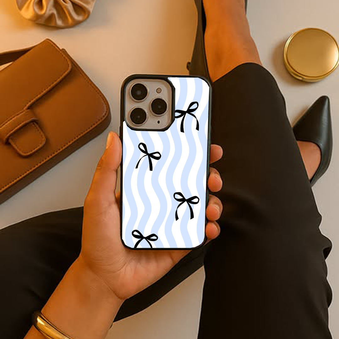 Wavy Bow Printed Protective Phone Case Back Cover