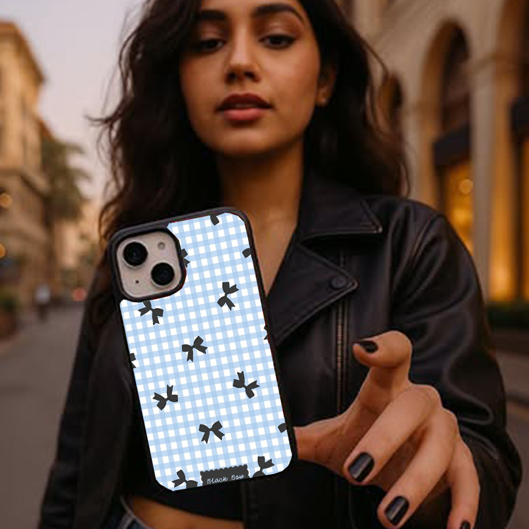 Bow & Check Printed Protective Phone Case Back Cover